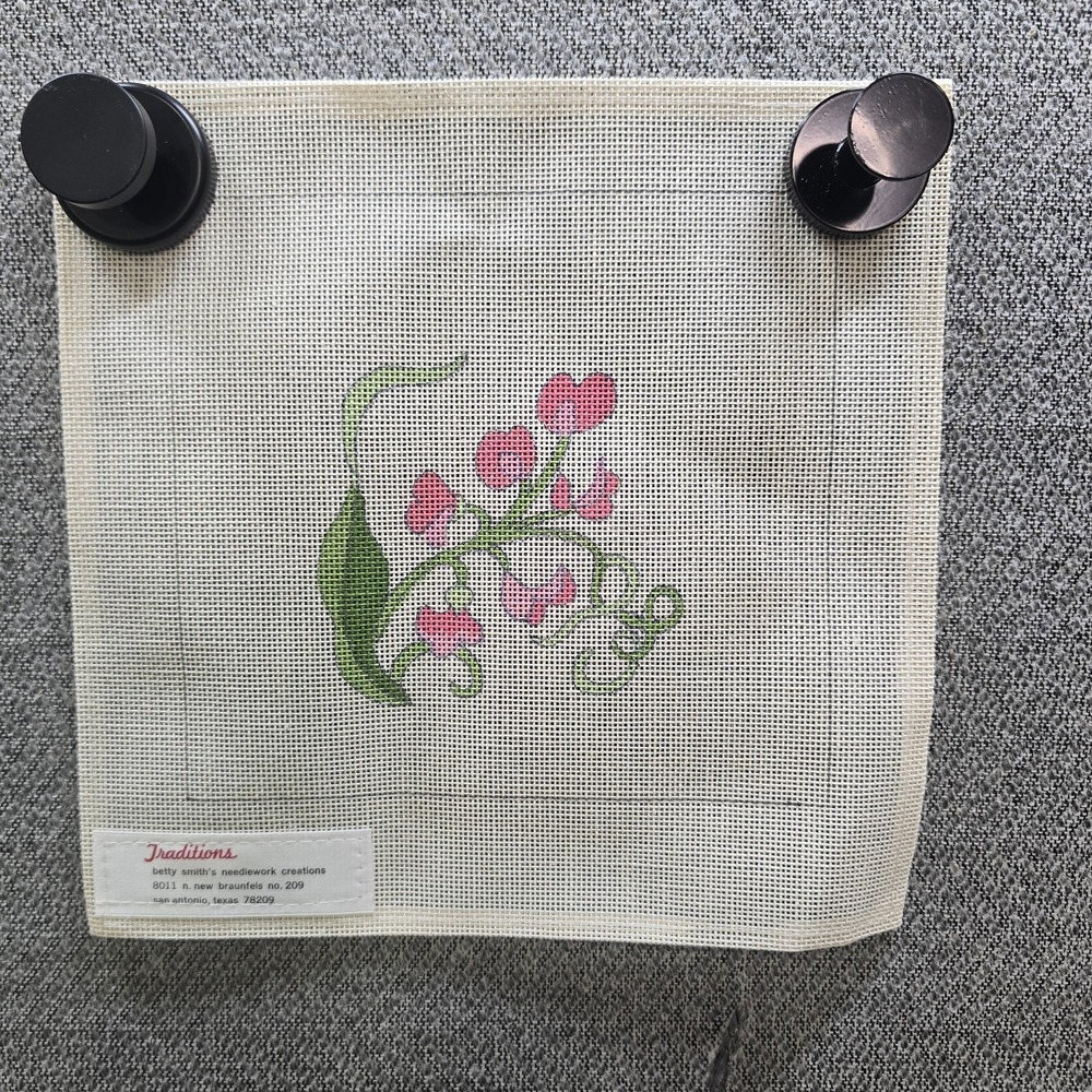 Vintage Betty Smith Traditions Hand Painted Needlepoint Canvas Sweet Pea Yarn